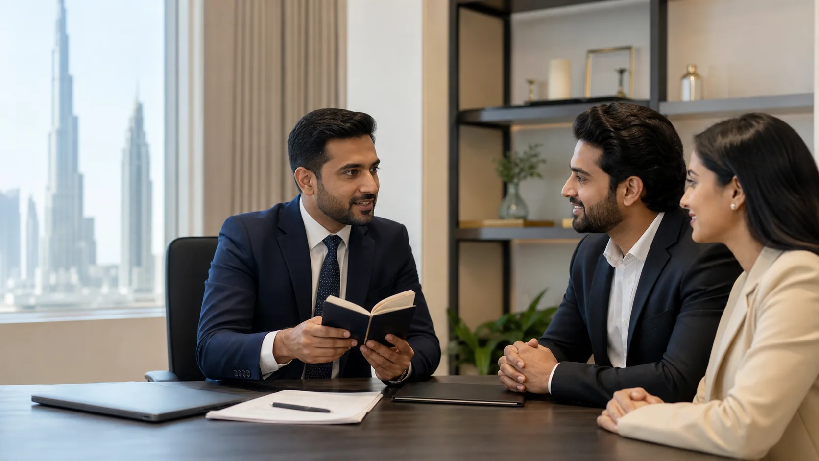 Consultant guiding clients during an international opportunity consultation